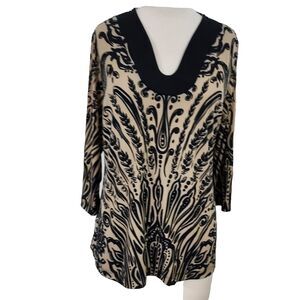 Travelers by Chico's Flowy Shirt Top Size 2 Womens Large Stretch Brown Black
